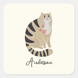 Adesivo Quadrado Gato de Sorriso Engraçado Personalizável
