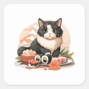 Adesivo Quadrado Gato de Sushi