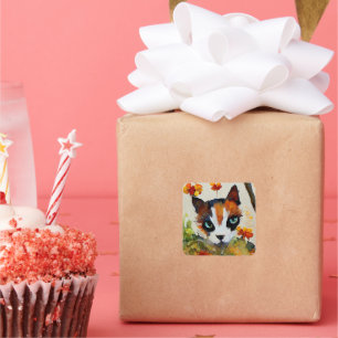 Adesivo Quadrado Gato do Calico no jardim