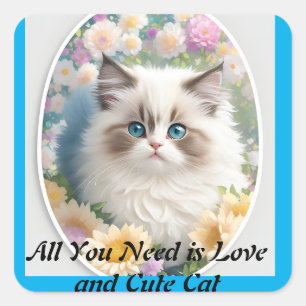 Adesivo Quadrado Gato e Amor Bonitos