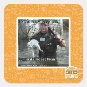 Adesivo Quadrado Gato e arma molhados