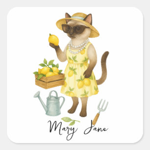 Adesivo Quadrado Gato é limão amarelo de jardinagem