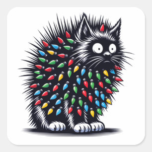 Adesivo Quadrado Gato Elétrico Carregado com Relâmpago