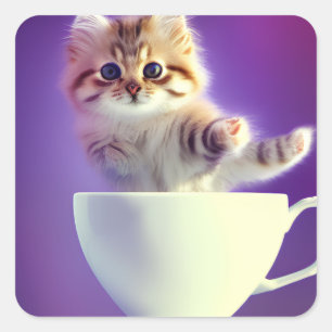 Adesivo Quadrado Gato em uma equipe Gatinho num Vinheta de Gato d
