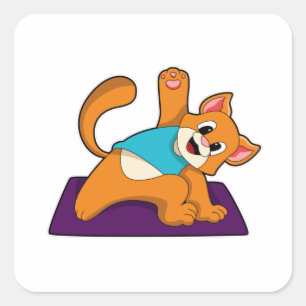 Adesivo Quadrado Gato em Yoga com tapete Yoga