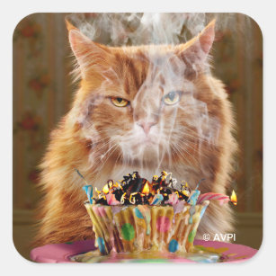 Adesivo Quadrado Gato Engraçado Com Cupcake De Aniversário Derretid