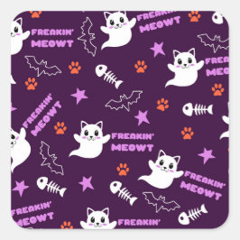 Adesivo Quadrado Gato Fantasma de Halloween
