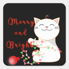 Adesivo Quadrado Gato Feliz Brincando Com Luz de LED | Natal Fofo