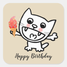 Adesivo Quadrado Gato Feliz com Sorvete