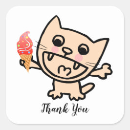 Adesivo Quadrado Gato Feliz com Sorvete
