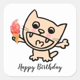 Adesivo Quadrado Gato Feliz com Sorvete