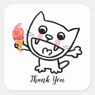Adesivo Quadrado Gato Feliz com Sorvete