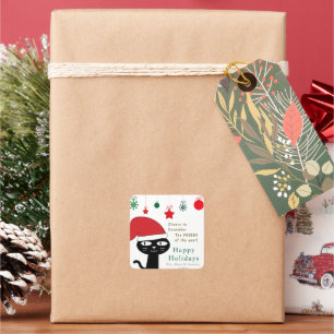 Adesivo Quadrado Gato festivo bonito com moderno Red Santa Hat