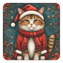 Gato Festivo Vestindo Chapéu e Cachecol de Papai N