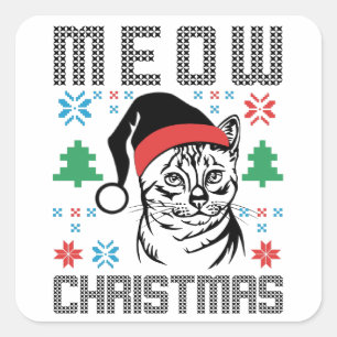 Adesivo Quadrado Gato Fofo Meow Natal Gatinho Mamãe Papai