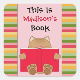 Adesivo Quadrado Gato Gato E Livro, Cartão Para Crianças