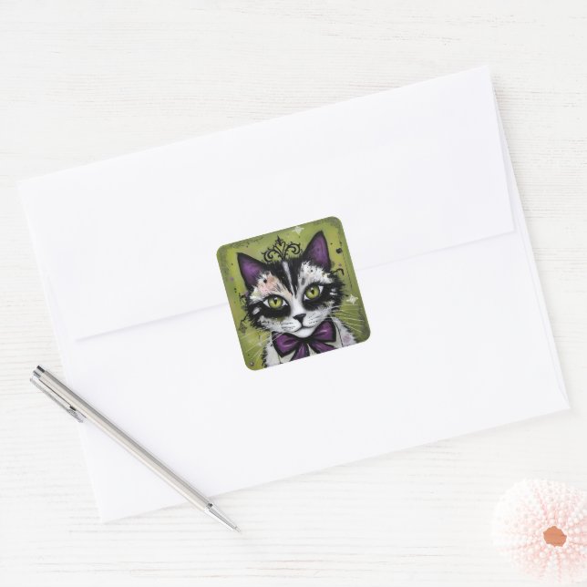 Adesivo Quadrado Gato Gótico (Envelope)