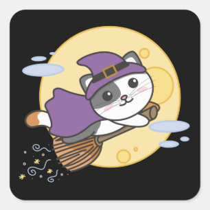 Adesivo Quadrado Gato Halloween Bruxas Crianças de Bruxas