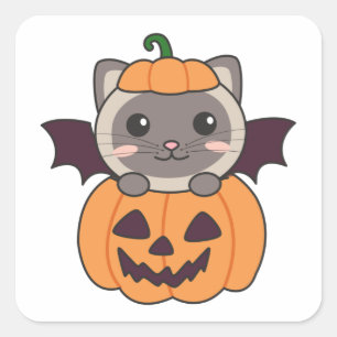 Adesivo Quadrado Gato Halloween Pumpkin Bat Costume
