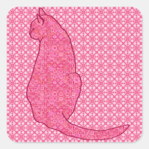 Adesivo Quadrado Gato Japonês - Batik Rosa Fuchsia