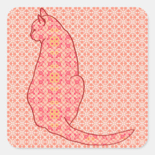 Adesivo Quadrado Gato Japonês - Coral Orange Batik