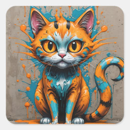 Adesivo Quadrado Gato Laranja Água/Teal Splatter