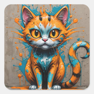Adesivo Quadrado Gato Laranja Aqua/Teal Splatter