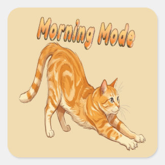 Adesivo Quadrado Gato Laranja Listrado Esticando Modo Matinal Gato