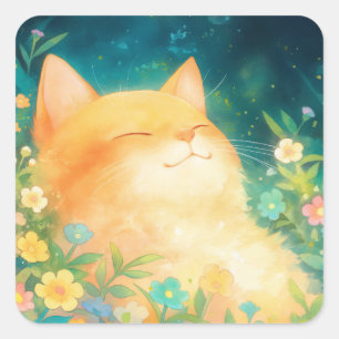 Adesivo Quadrado Gato Laranja Soneca Tranquila