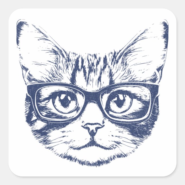 Adesivo Quadrado Gato legal com Óculos (Frente)