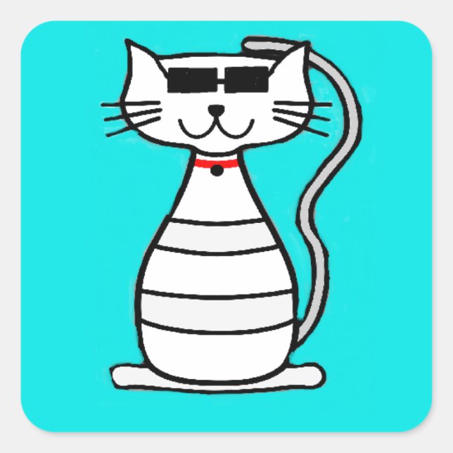 Adesivo Quadrado Gato legal com óculos de sol (Frente)