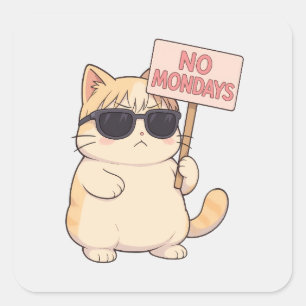 Adesivo Quadrado Gato Legal Sem Segundas-Feira Meme Estético