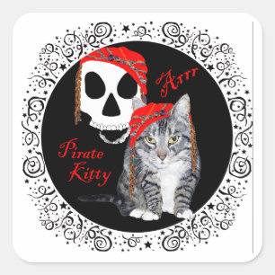 Adesivo Quadrado Gato Listrado de Halloween