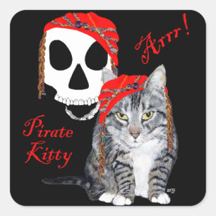 Adesivo Quadrado Gato Listrado Pirata de Halloween