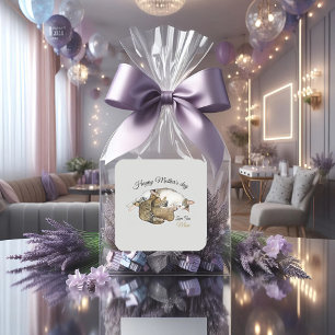 Adesivo Quadrado Gato-mãe bonito e gatinhos com Vinheta quadrada pe