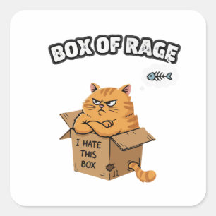 Adesivo Quadrado Gato Mal-humorado Engraçado Caixa da Raiva Ode