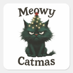 Adesivo Quadrado Gato Meowy Catmas Mal-humorado
