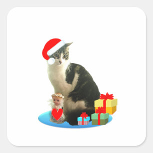 Adesivo Quadrado Gato Merlin de Natal Fofo