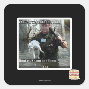 Adesivo Quadrado Gato molhado e arma