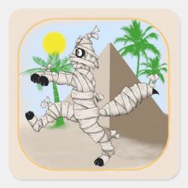 Adesivo Quadrado gato múmia passando pela pirâmide