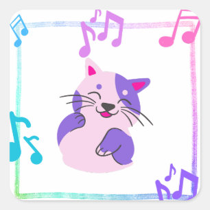 Adesivo Quadrado Gato Musical