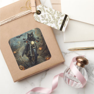 Adesivo Quadrado Gato Negro Andando Motocicleta Assustador