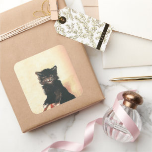 Adesivo Quadrado Gato Negro de Halloween Spooky