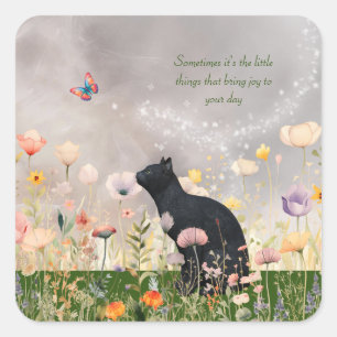 Adesivo Quadrado Gato Negro em Flores
