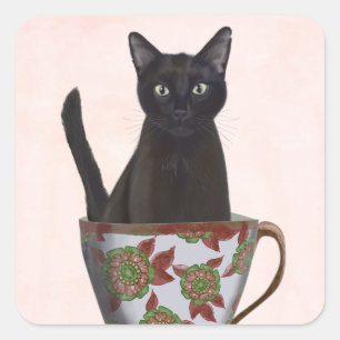 Adesivo Quadrado Gato Negro em Teacup