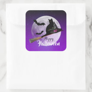 Adesivo Quadrado Gato Negro Halloween na Lua Cheia