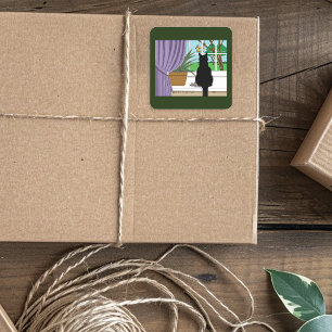 Adesivo Quadrado Gato Negro Olhando Para A Janela