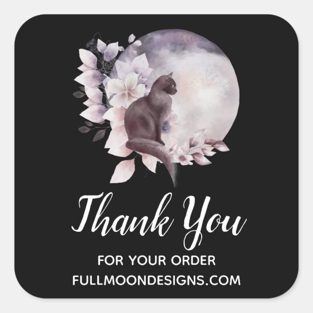 Adesivo Quadrado Gato Negro por uma Lua Mágica (Frente)