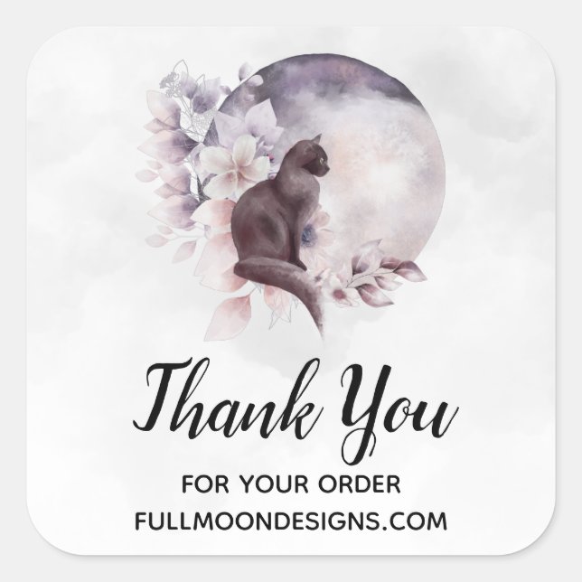 Adesivo Quadrado Gato Negro por uma Lua Mágica (Frente)