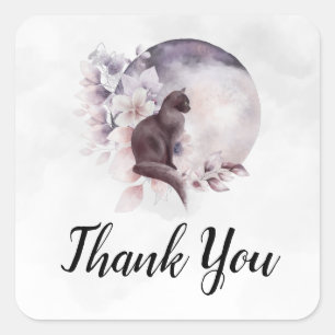 Adesivo Quadrado Gato Negro por uma Lua Mágica e Completa Obrigado